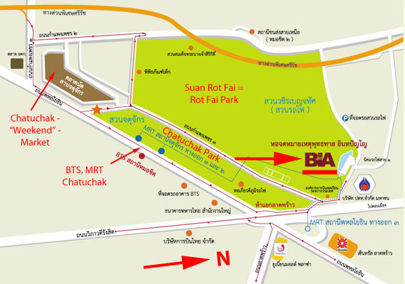 Location of BIA Bangkok close to Chatuchak market